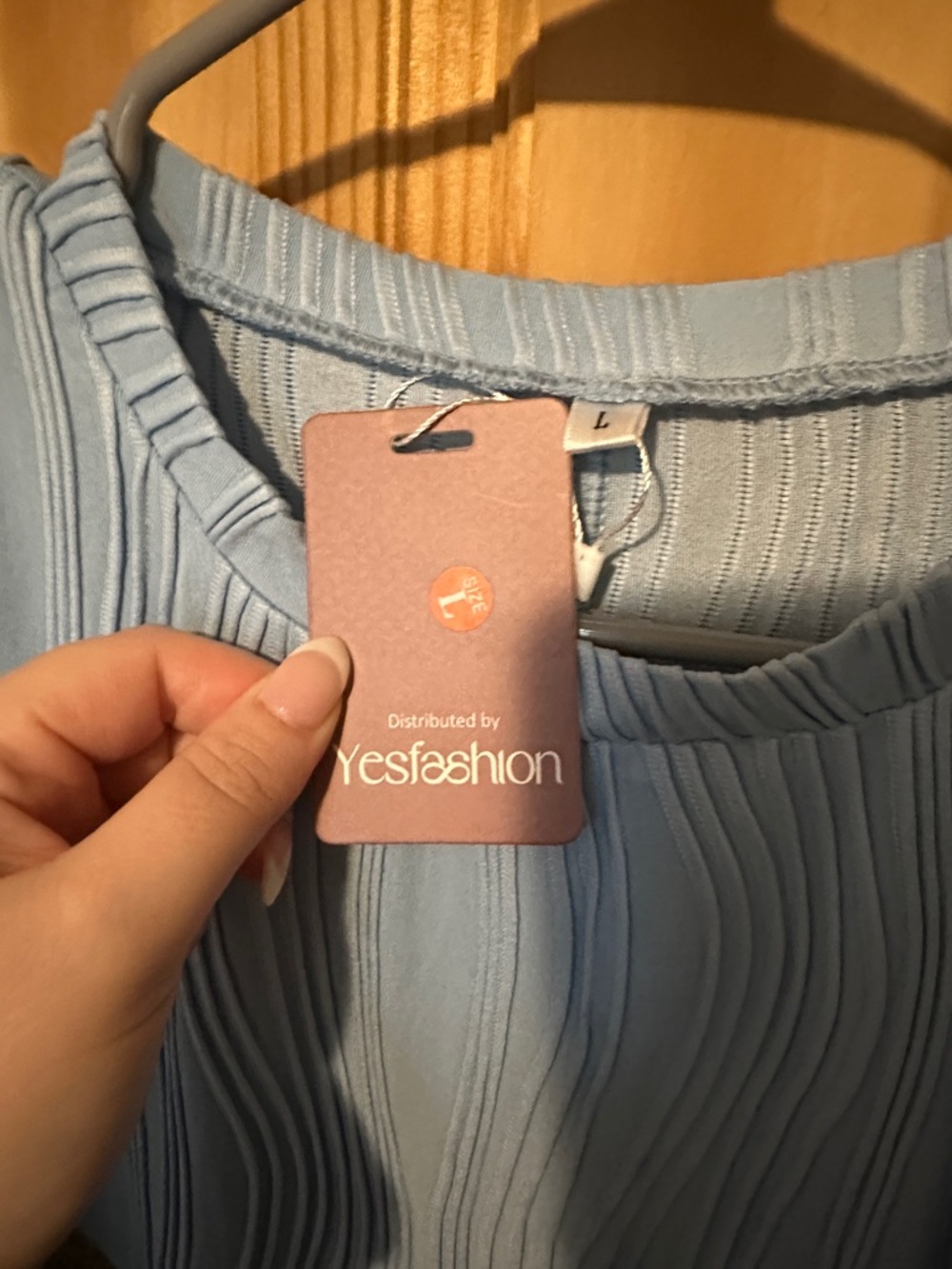 Light Blue Textured Wave-Pattern Tee - Picture 3 of 3